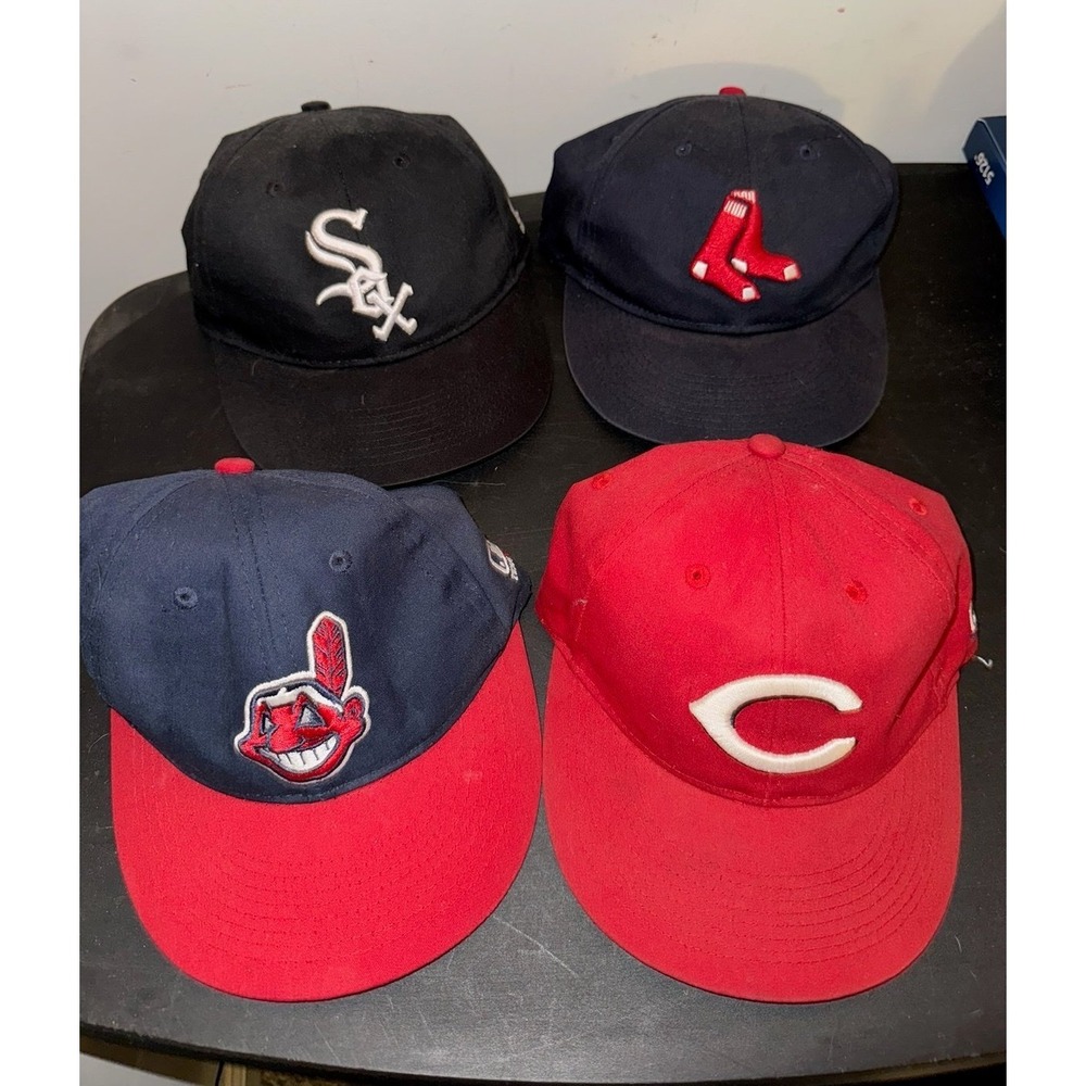 Vintage 90's MLB Kids Youth Hats Bundle White Sox, Red Sox, Indians, Reds (4)